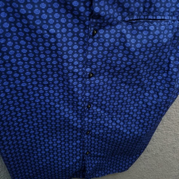 Denim & Flower L Geometric Blue Short Sleeve Button-Down Shirt 43" 28.5" 8.5" - Picture 5 of 12
